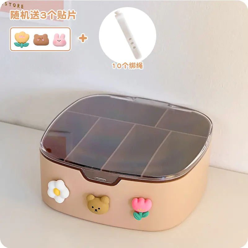 Desktop Organizer Box with Lid for Cables and Accessories VibelyDrop Pink +10 tie rope patch