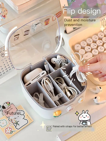 Desktop Organizer Box with Lid for Cables and Accessories VibelyDrop