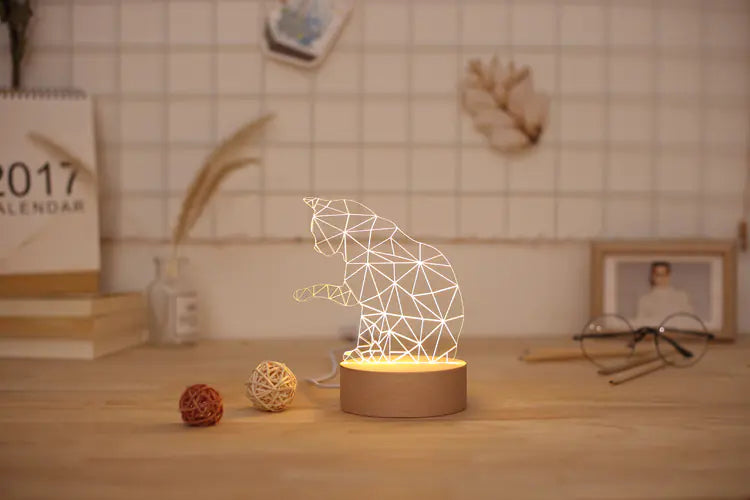 Wooden LED Night Light with Lucky Cat Design VibelyDrop