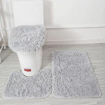 Soft Bathroom Carpet 3 Piece Bathroom Rugs and Mats Sets Non-Slip Mat Set Toilet Mat Set Bath Mats Set 3 Piece Setwith U-Shaped Toilet Floor Mat Non Slip Rugs andToilet Lid Cover Mat (Grey) VibelyDrop Grey
