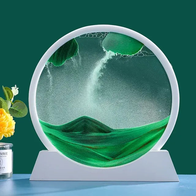 3D moving sand art hourglass by VibelyDrop featuring vibrant sand patterns for unique home decor.