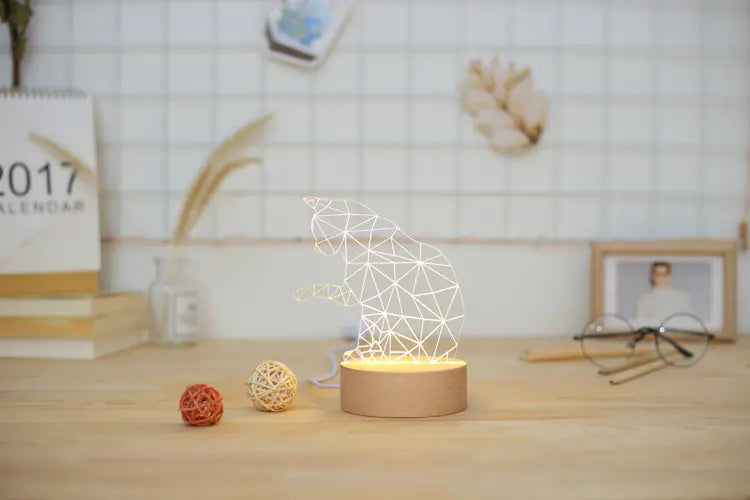 Wooden LED Night Light with Lucky Cat Design VibelyDrop