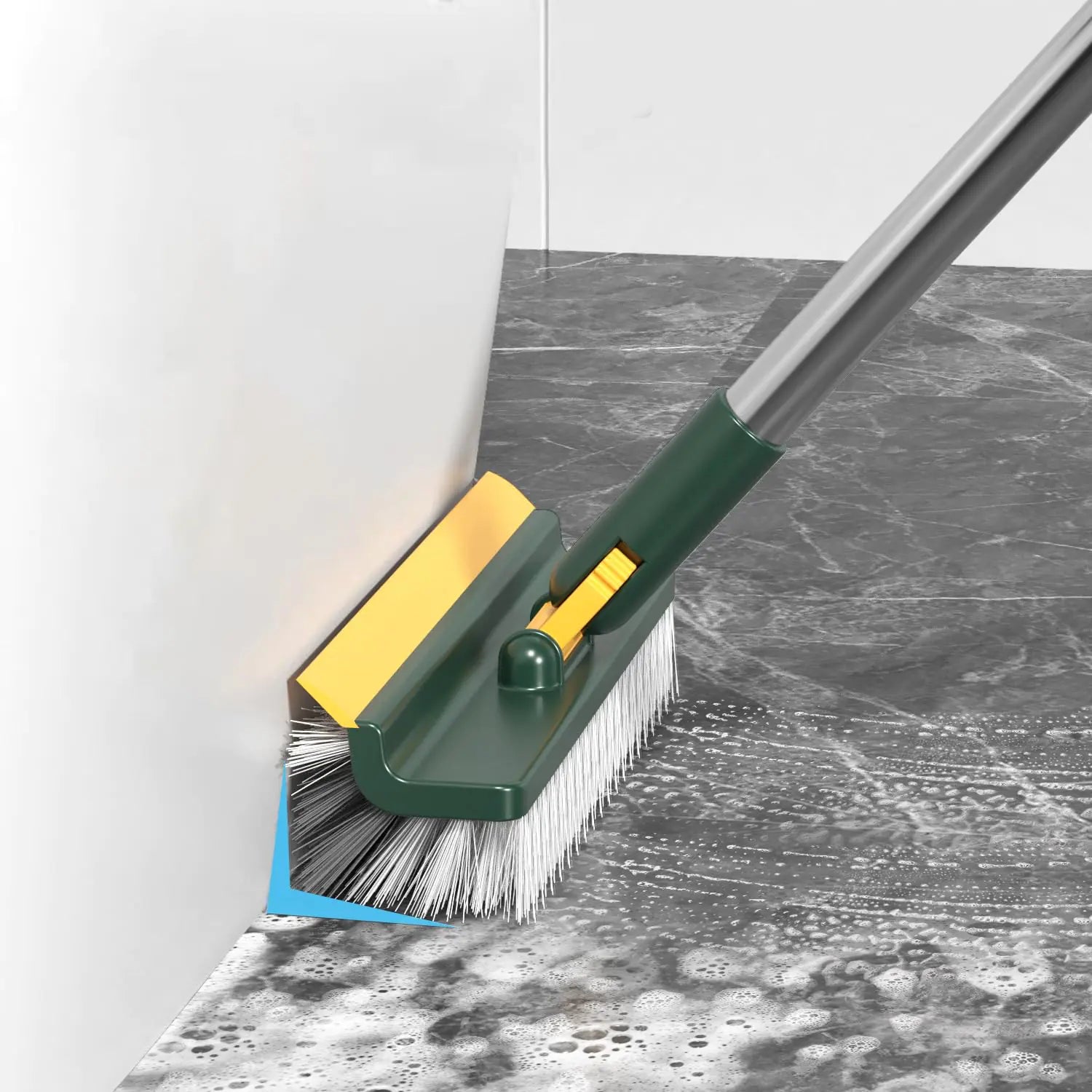 BRZUIL Floor Scrub Brush with Long Handle 3 in 1 Scrape and Heavy-Duty Stiff Bristle Scrubber Brush with Hair Clip Deck Brush for Cleaning Shower Bathroom Patio Garage Kitchen Bath (Green) VibelyDrop Green