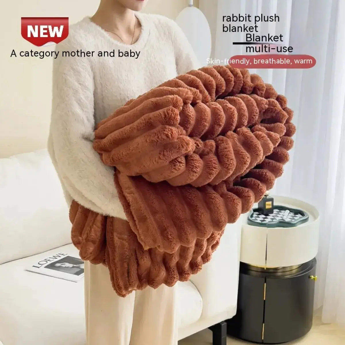 Soft Velvet Rabbit Fur Blanket – Thick & Warm Throw VibelyDrop (Caramel) (120x200cm)