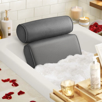 LuxStep Bath Pillow Bathtub Pillow with 6 Non-Slip Suction Cups for HeadNeck and Back Support Extra Thick and Soft Air Mesh Spa Pillow for Bath - Fits All Bathtub 15.35x14.56 InchGrey VibelyDrop