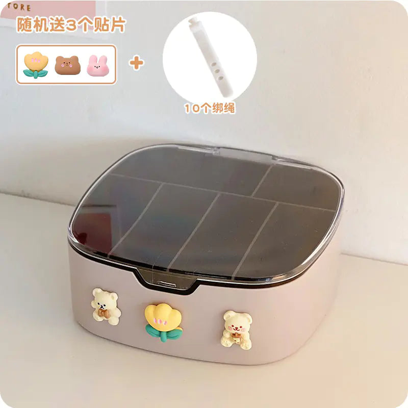 Desktop Organizer Box with Lid for Cables and Accessories VibelyDrop Gray +10 binding rope to send patches