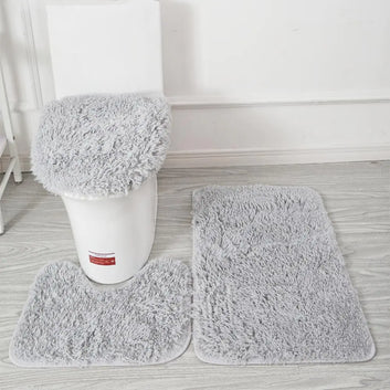 Soft Bathroom Carpet 3 Piece Bathroom Rugs and Mats Sets Non-Slip Mat Set Toilet Mat Set Bath Mats Set 3 Piece Setwith U-Shaped Toilet Floor Mat Non Slip Rugs andToilet Lid Cover Mat (Grey) VibelyDrop