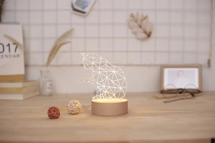 Wooden LED Night Light with Lucky Cat Design VibelyDrop