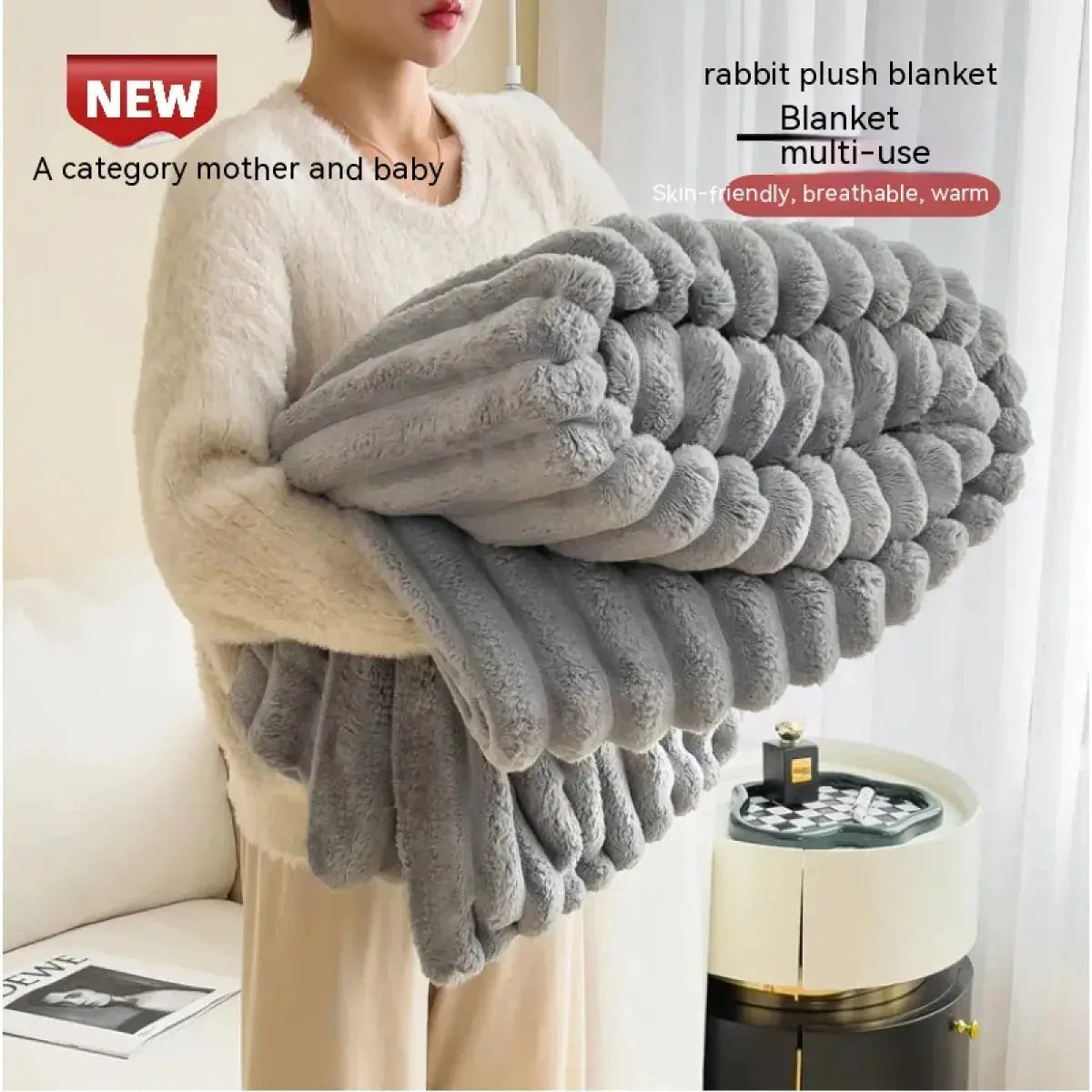 Soft Velvet Rabbit Fur Blanket – Thick & Warm Throw VibelyDrop (Silver grey) (200x230cm)