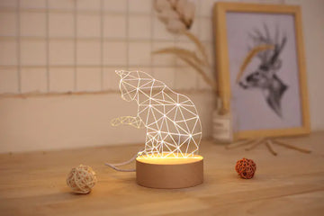 Wooden LED Night Light with Lucky Cat Design VibelyDrop Dimming
