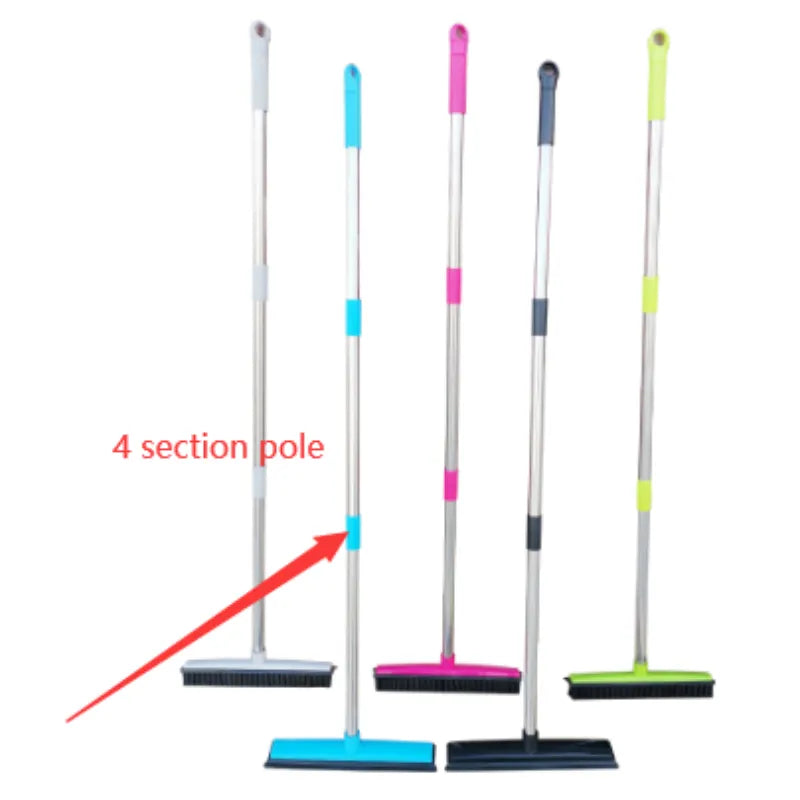 Silicone Pet Hair Broom VibelyDrop Blue 4 section pole
