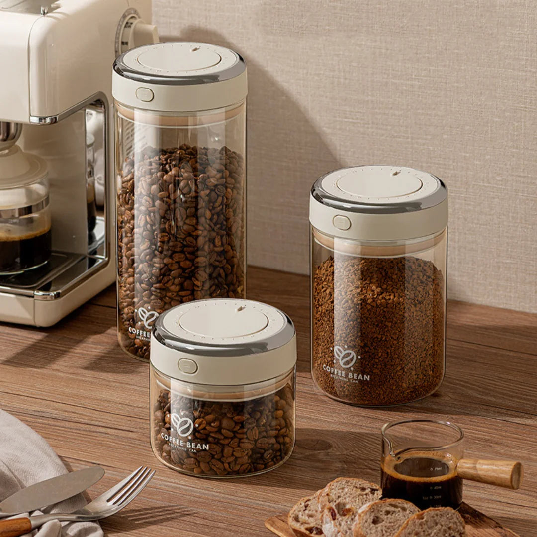 Vacuum-Sealed Coffee Bean Storage Canister – Airtight Freshness Keeper VibelyDrop