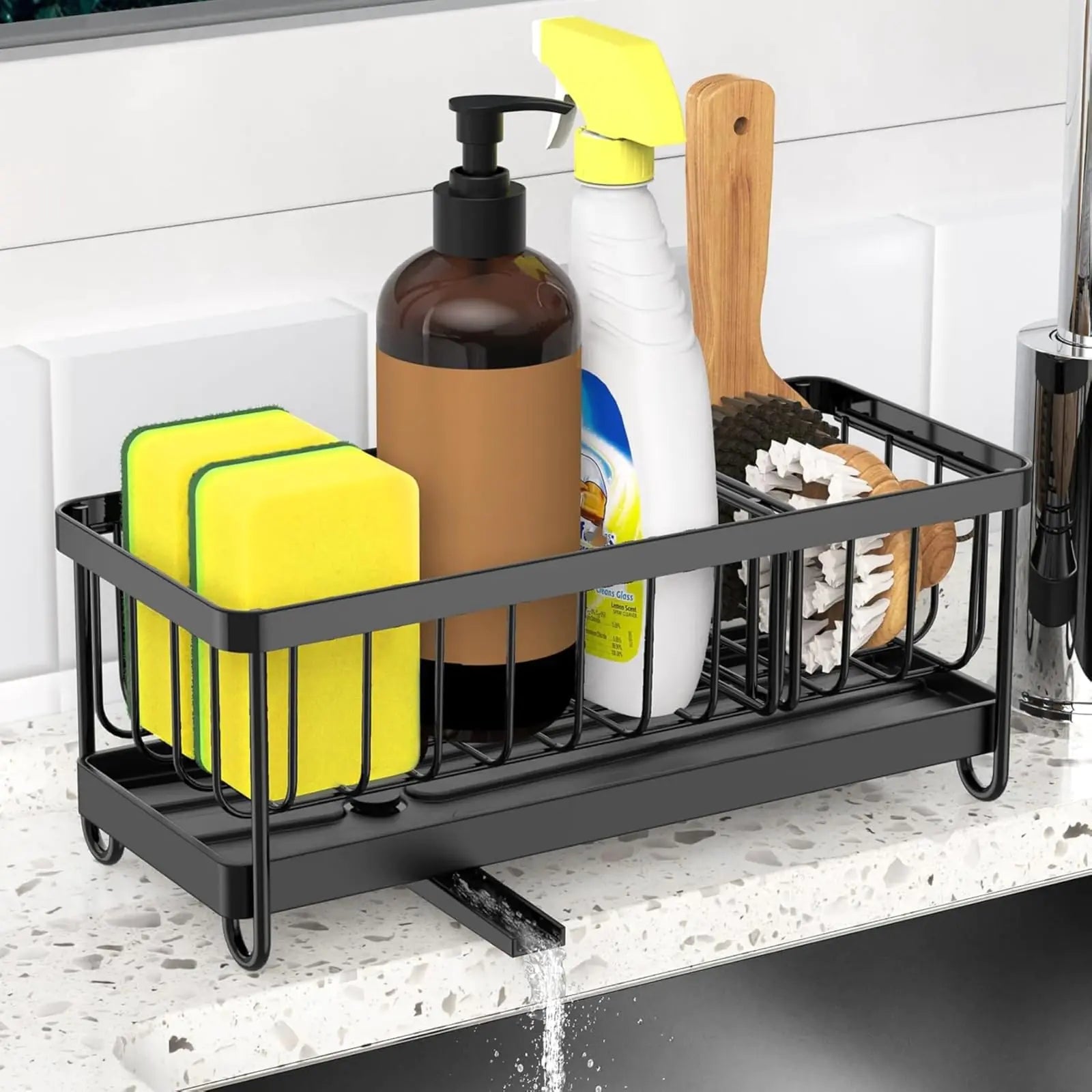 JYFKINN 304 Stainless Steel Kitchen Sink Caddy with Drain Tray & Soap Dispenser VibelyDrop Black